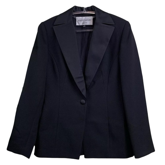 Albert Nipon Suits Satin Collar Buttoned Evening Blazer Jacket Black Size 4 - Picture 1 of 5
